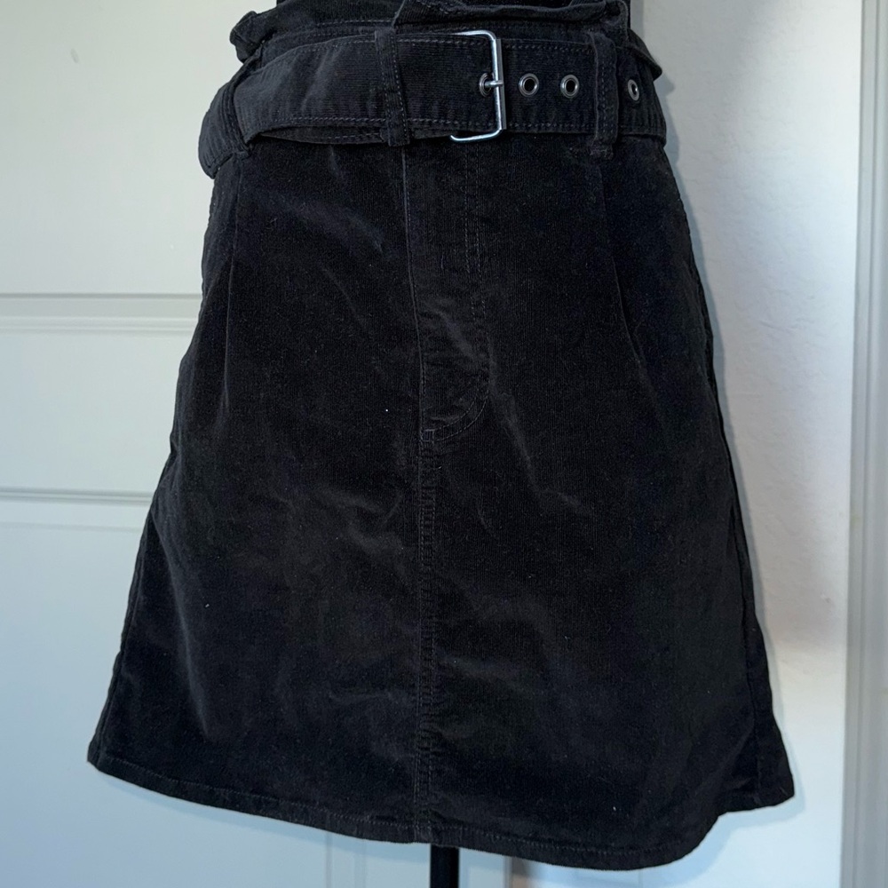 Express Black A-Line Corduroy Skirt with Belt
